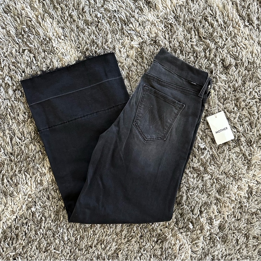 NWT Mother The Roller Crop Undone Wide Hem Jeans